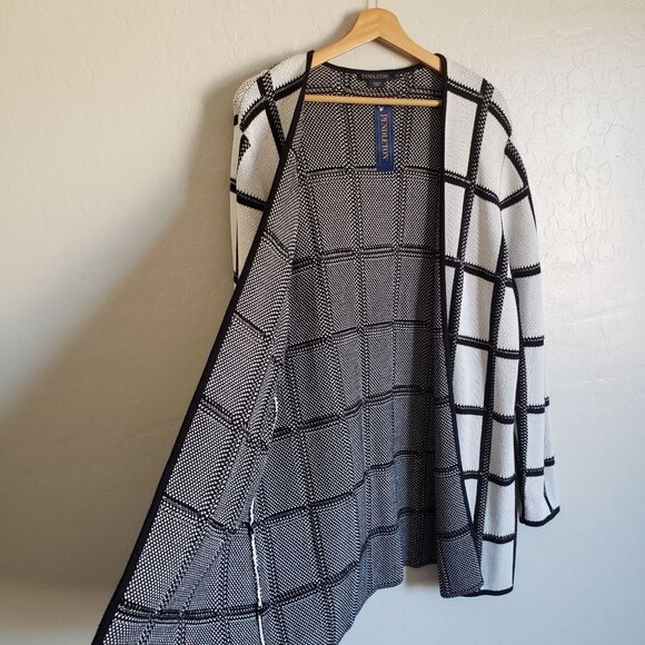 Pendleton Marketa Open Front Windowpane Plaid Cardigan White/Black Womens 1X NEW - Picture 6 of 12
